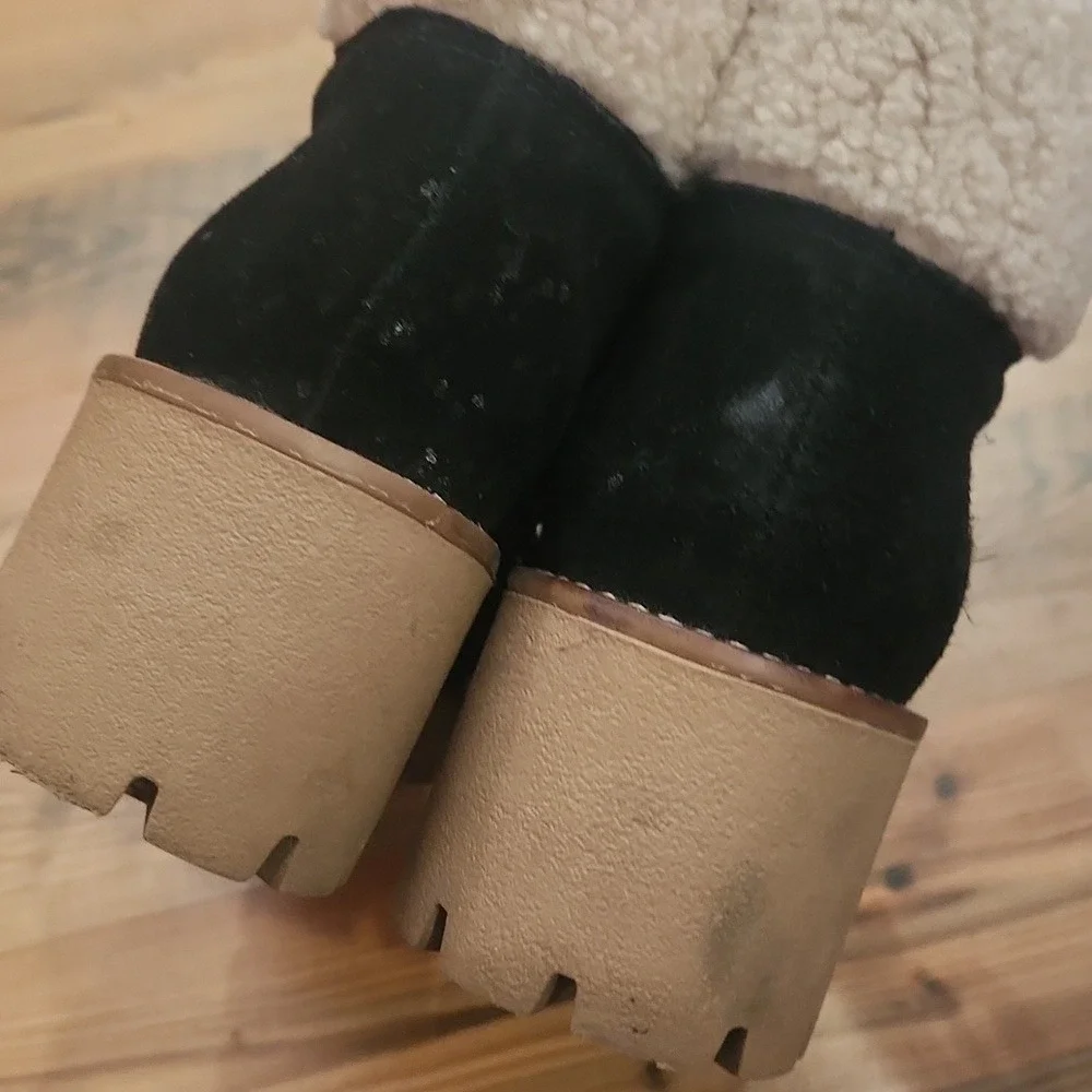 Blondo Devin Waterproof Suede Lace Lug Boot Shearling 7 Black Gorpcore Outdoor